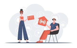 Internet of things concept. The girl and the guy are a team in the field of Internet of things. Good for websites and presentations. illustration. vector