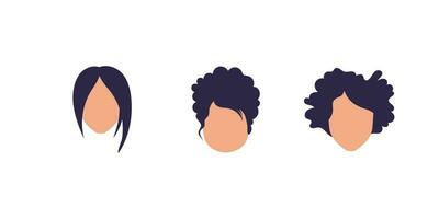 Set of faces of girls of different nationalities. Isolated on white background. Flat style. vector