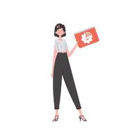 The girl holds the IoT logo in her hands. IOT and automation concept. Isolated. illustration in trendy flat style. vector