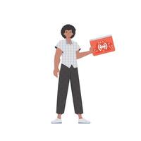 A man holds an IoT logo in his hands. IoT concept. Isolated. . vector