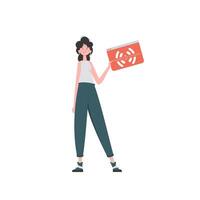 The girl is holding the IoT icon in her hands. Internet of things concept. Isolated. Vector illustration in flat style.