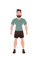 A man of strong build is standing. Isolated. Cartoon style. vector