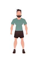 A man of strong build is standing. Isolated. Cartoon style. vector