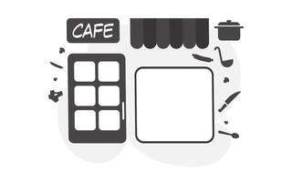 Cafe background in black and white style. Good for presentations and websites. Vector illustration.