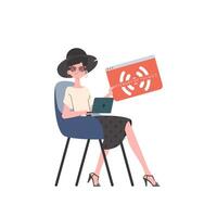 The girl is holding the IoT icon in her hands. IOT and automation concept. Isolated. Trendy flat style. illustration. vector