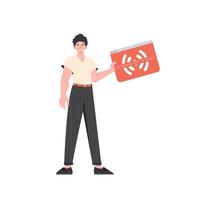 A man holds an IoT logo in his hands. IOT and automation concept. Isolated. . vector