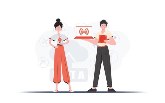 Internet of Things Team. IoT concept. Good for presentations and websites. illustration in trendy flat style. vector