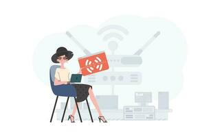 un mujer es participación un Internet cosa icono en su manos. iot concepto. bueno para presentaciones y sitios web vector ilustración.