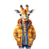 watercolour giraffe dressed in clothes . AI Generated png