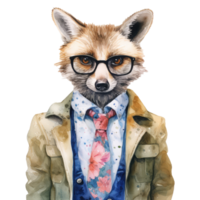 watercolour racoon dressed in clothes . AI Generated png