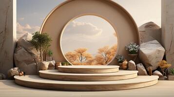 Podium background with cream color tone japanese style made by photo