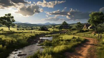 farm in sub urban at afternoon, ultra realistic, smooth lighting made by photo