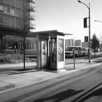 A realistic picture of a line outside a phone booth, on the sideways photo