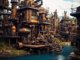 steam punk tribal village, insane detail made by AI generative photo