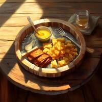 Realistic picture of karedok being presented in a wooden plate photo