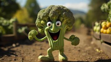 broccoli have face, hands and foots walking made by AI generative photo