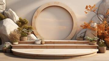 Podium background with cream color tone japanese style made by photo