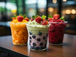photography of bowl smoothies in cafe made with AI generative photo