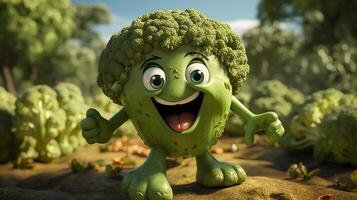 broccoli have face, hands and foots walking made by AI generative photo