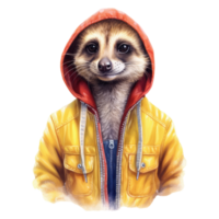 watercolour meerkat dressed in clothes . AI Generated png