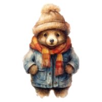 watercolour bear dressed in clothes . AI Generated png