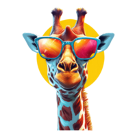 aquarelle girafe portant des lunettes de soleil . ai généré png