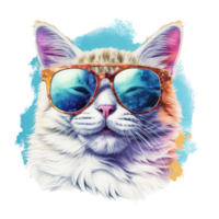 watercolor cat wearing sunglasses . AI Generated png