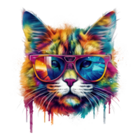watercolor cat wearing sunglasses . AI Generated png