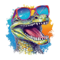 watercolor crocodile wearing sunglasses . AI Generated png