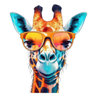 watercolor giraffe wearing sunglasses . AI Generated png