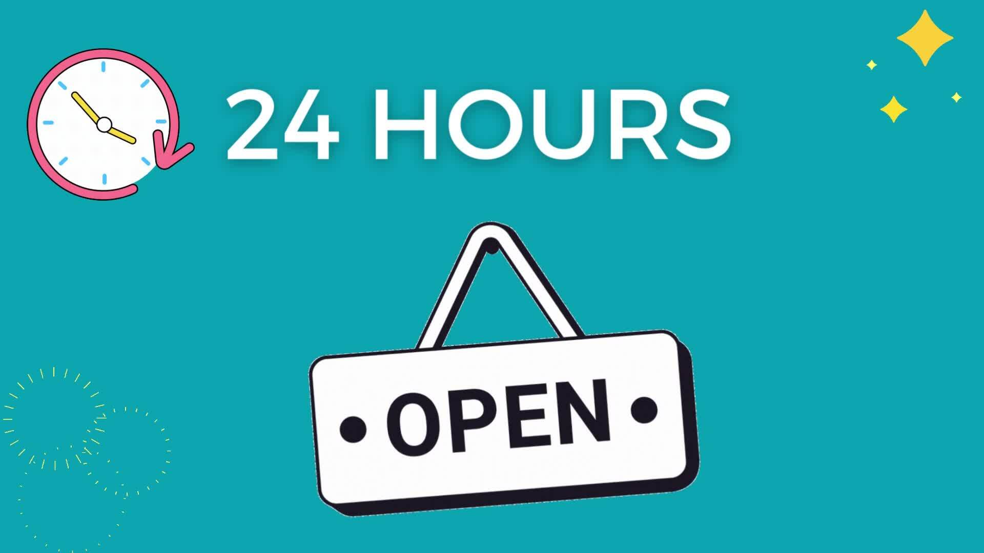 24 hours open service animated video. abstract animated background