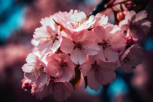 Enchanting close-up of a cherry blossom tree. photo