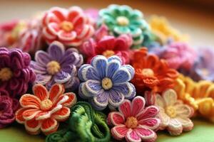 Vibrant crocheted floral pattern in bright colors. photo