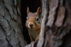 Playful squirrel on a tree. photo