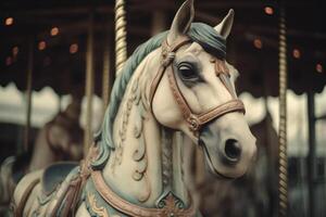 encantador carrusel caballo, un encantador realce para familia salidas ai generativo foto