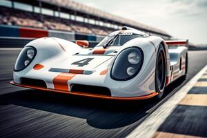 3D rendering of a brand-less generic concept car on track. photo