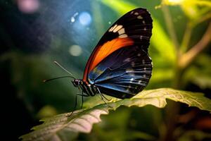 Butterfly on a leaf in the garden. Selective focus. photo