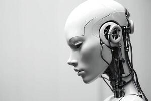 Robot artificial intelligence machine learning technology concept with 3d rendering robot head. photo
