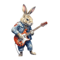 watercolor rabbit playing guitar . AI Generated png