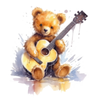 acquerello orso giocando chitarra . ai generato png