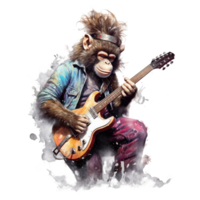 watercolor mokey playing guitar . AI Generated png