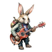 watercolor rabbit playing guitar . AI Generated png