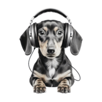 acuarela perro tejonero perro vistiendo auriculares . ai generado png