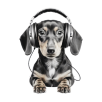 watercolor dachshund dog wearing headphones . AI Generated png