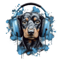 watercolor dachshund dog wearing headphones . AI Generated png