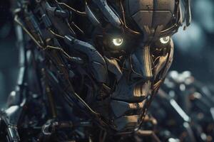 Dark metal robot, close up. photo