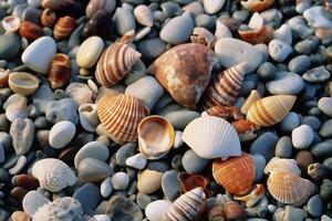 un playa lleno de conchas ai generativo foto