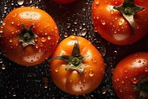 Fresh orange persimmons covered with water droplets. photo