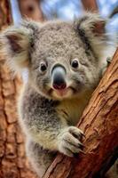 Koala in the eucalyptus tree, Australia. AI Generative photo