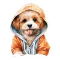 waterverf puppy hond gekleed in kleren . ai gegenereerd png